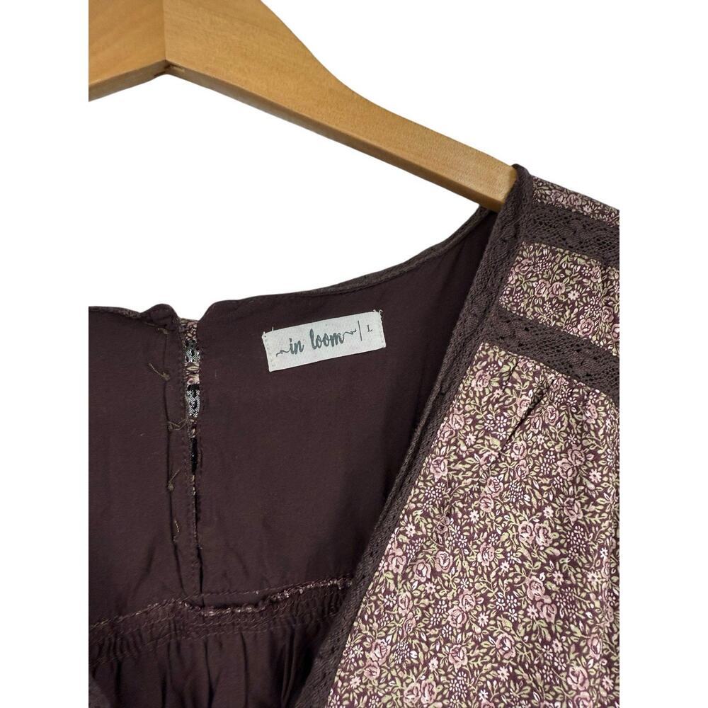 In Loom Micro Floral Brown Pink Long Sleeve Maxi Dress Womens Boutique Large - Picture 3 of 8